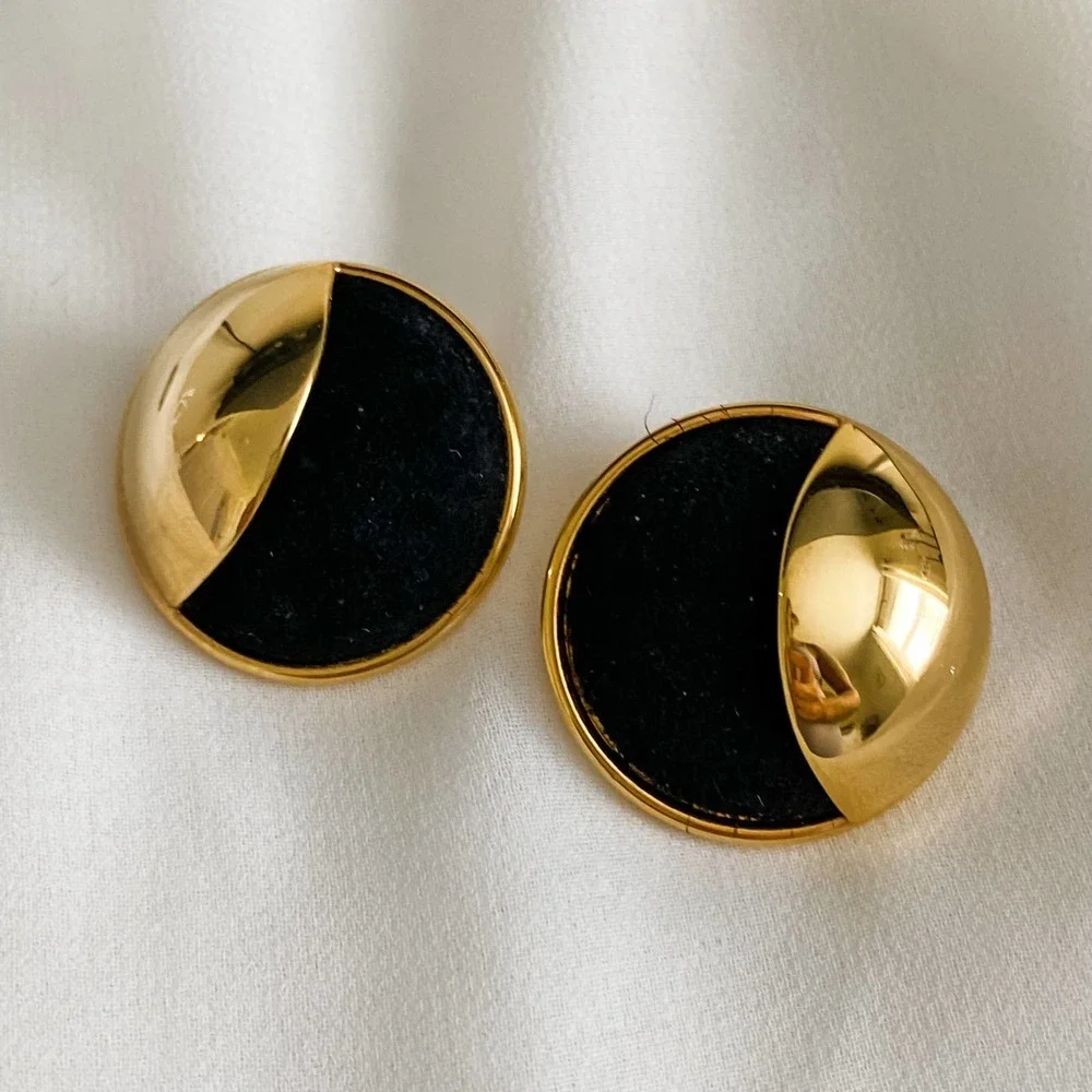 VTG Gold Black Waning Moon Earrings